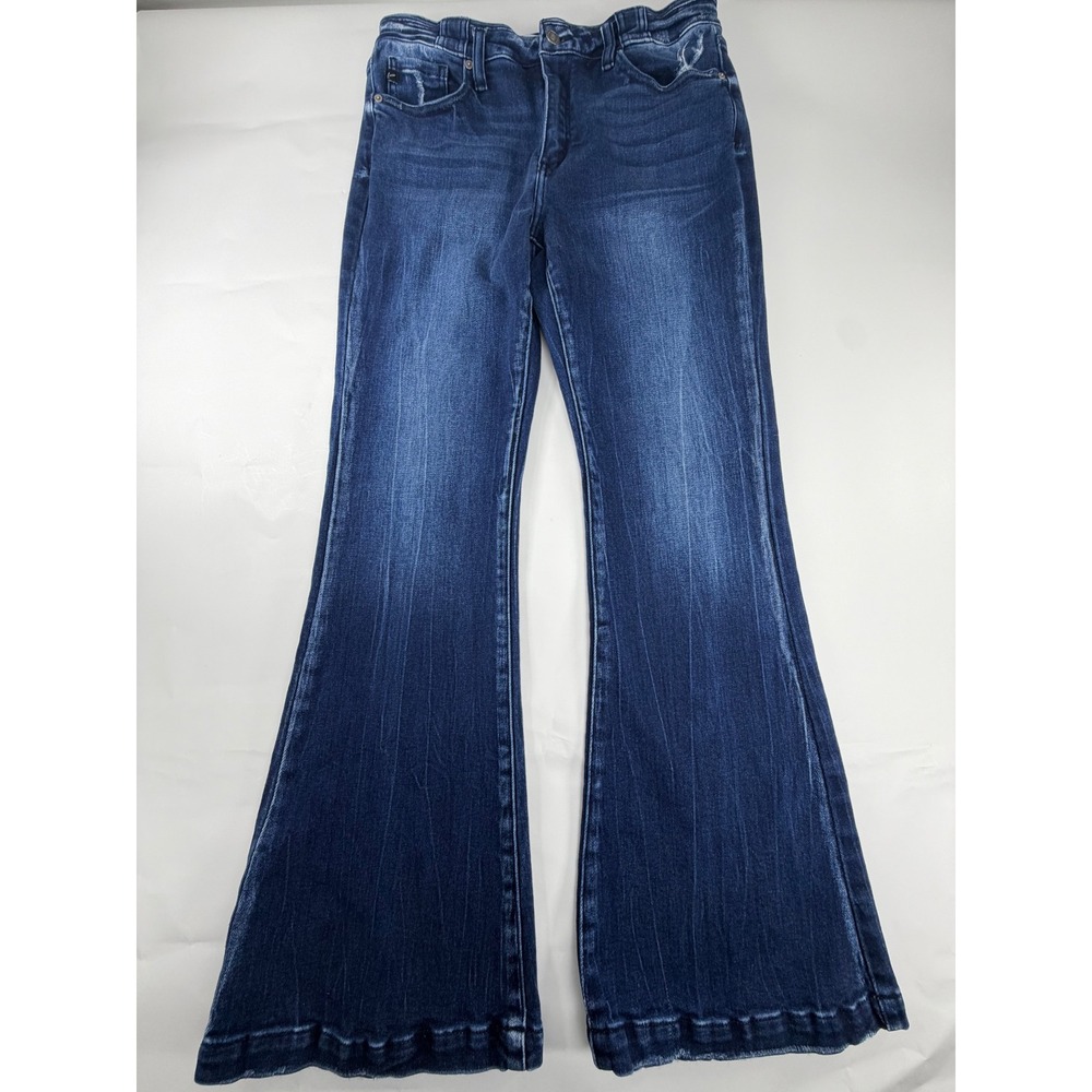 KanCan Maurices Womens High Rise Flare Jeans Dark Wash Distressed Size 30 210306